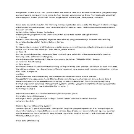 Pengertian sistem basis data