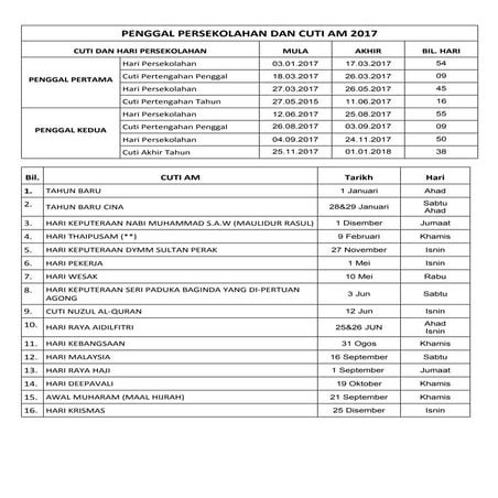 Penggal sekolah cuti am 2017