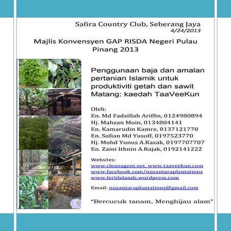 Penggunaan baja dan amalan pertanian islamik untuk produktiviti getah dan sawit matang