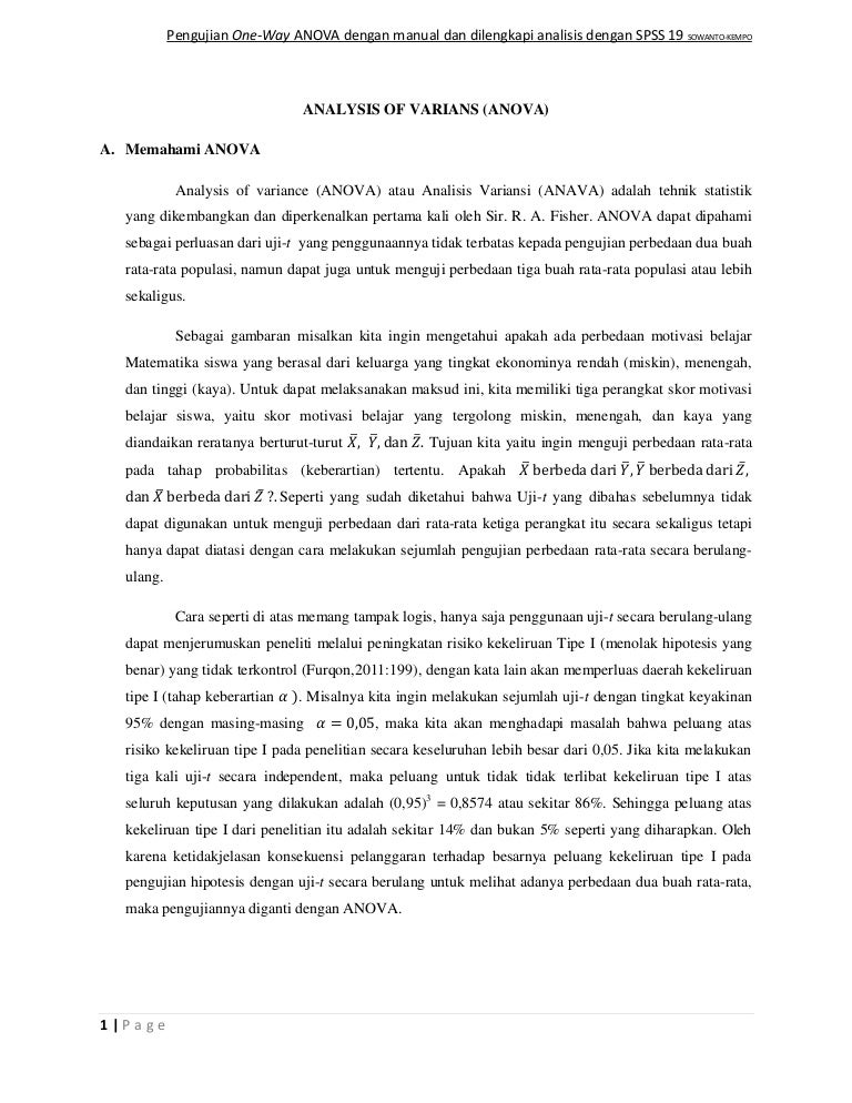Pengujian One Way Anova Dengan Manual Dan Spss 19
