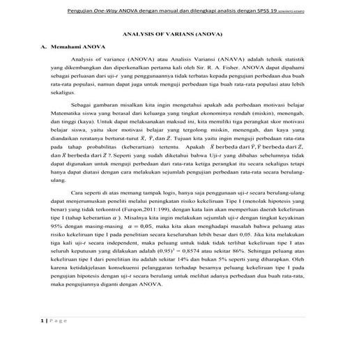 Pengujian one way anova dengan manual dan spss 19