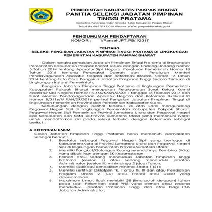 Pengumuman jabatan lowong jpt pratama