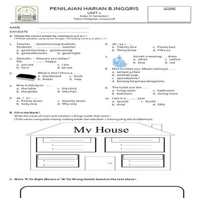 Penilaian harian unit 1 kela 4 sd