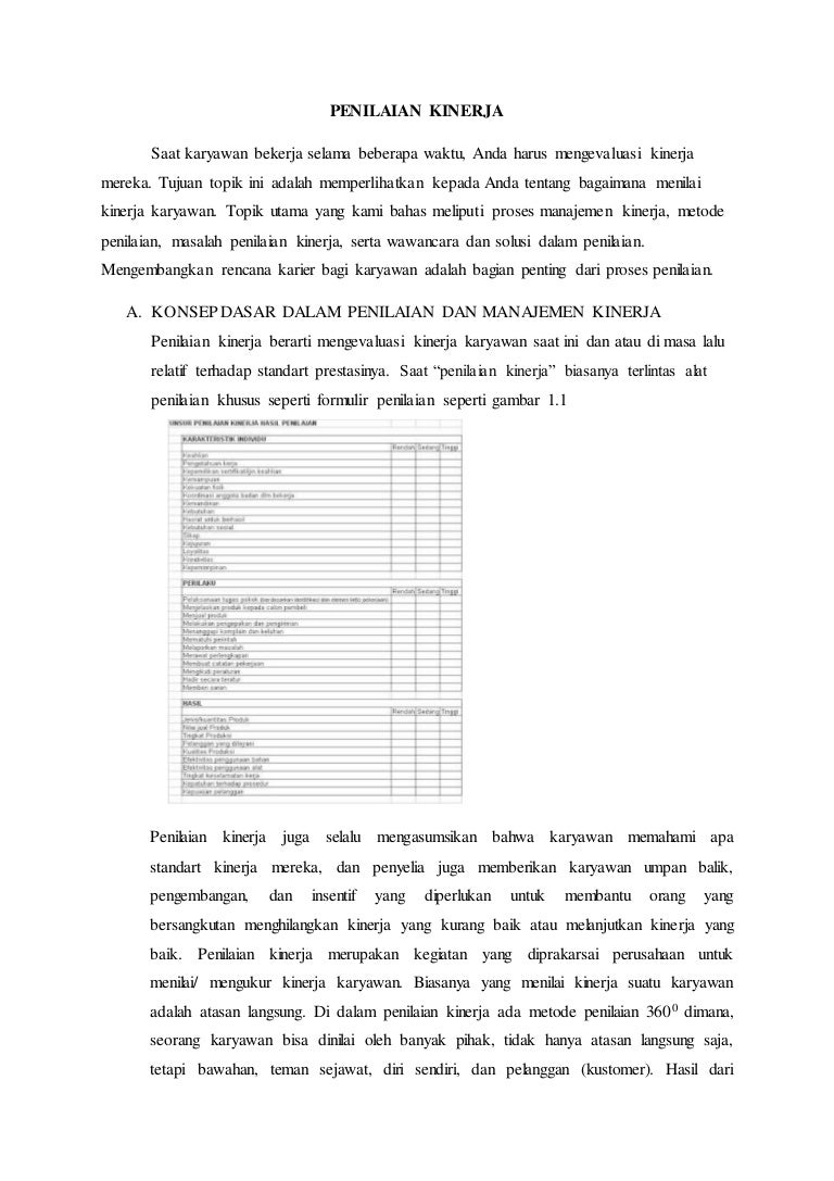 Penilaian Kinerja Makalah In Bahasa