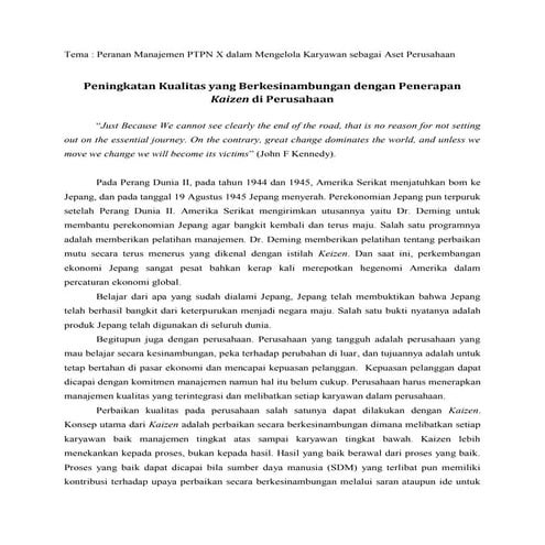 Peningkatan kualitas yang berkesinambungan dengan penerapan kaizen di perusahaan