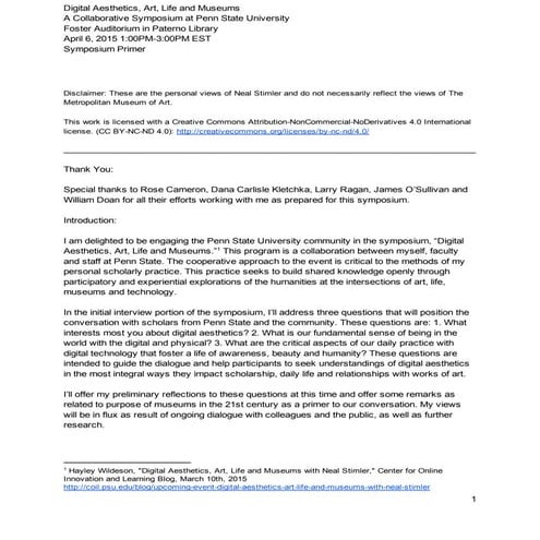 Digital Aesthetics, Art, Life and Museums Symposium Primer