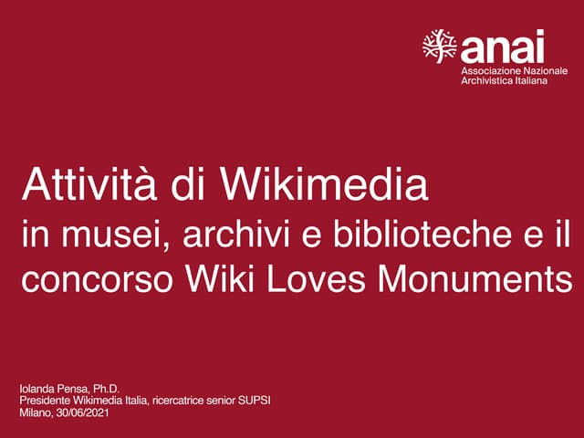 Iolanda Pensa, ANAI, Wikimedia e Wiki Loves Monuments