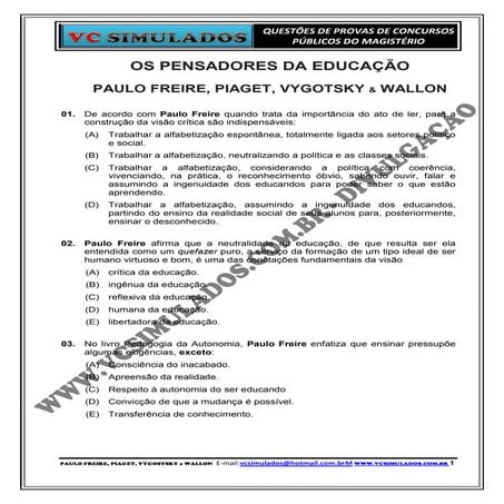 OS PENSADORES DA EDUCAÇÃO - SIMULADO DIGITAL PARA CONCURSOS PÚBLICOS | PDF