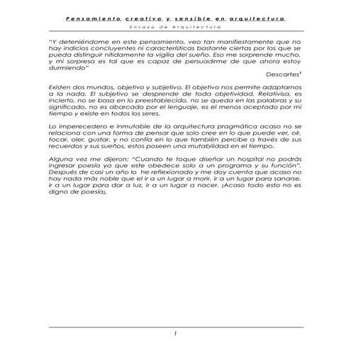 Pensamiento creativo y sensible en arquitectura