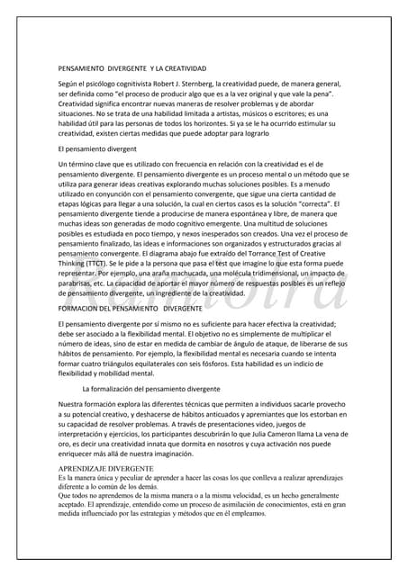 Pensamiento  divergente  y la creat...