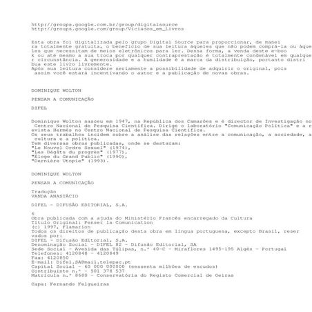 Pensar a comunicação   dominique wolton