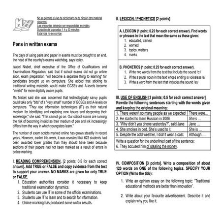 Pens in written exams