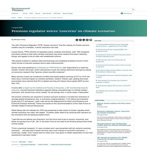 Pensions regulator voices 'concerns' on climate scenarios  Environmental Fina...