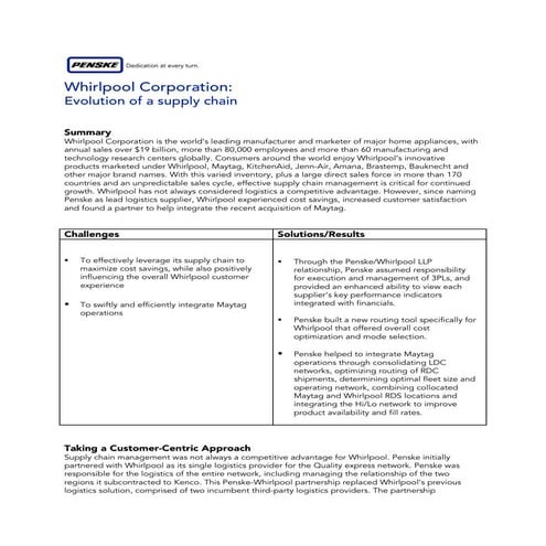 Penske & Whirlpool Case Study