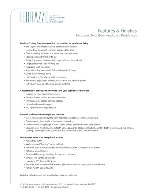Penthouse features and finishes 1.4-19 | PDF