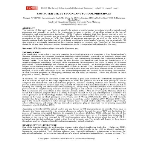 COMPUTER USE BY SECONDARY SCHOOL PRINCIPALS