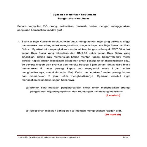 matematik keputusan - pengaturcaraan linear