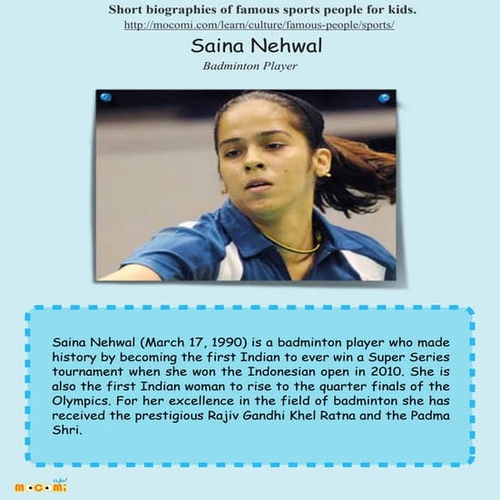 Saina Nehwal - Famous Sports People For Kids