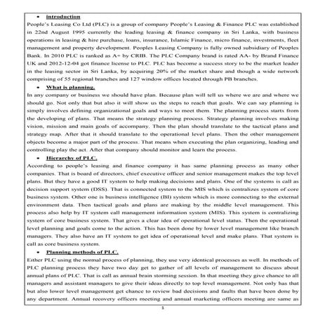 People's leasing company planning process