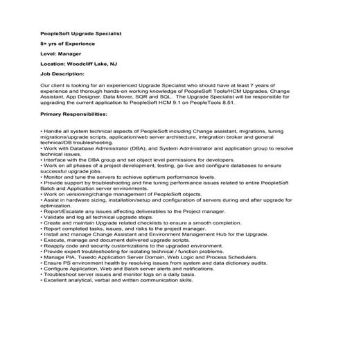 People Soft Upgrade Specialist