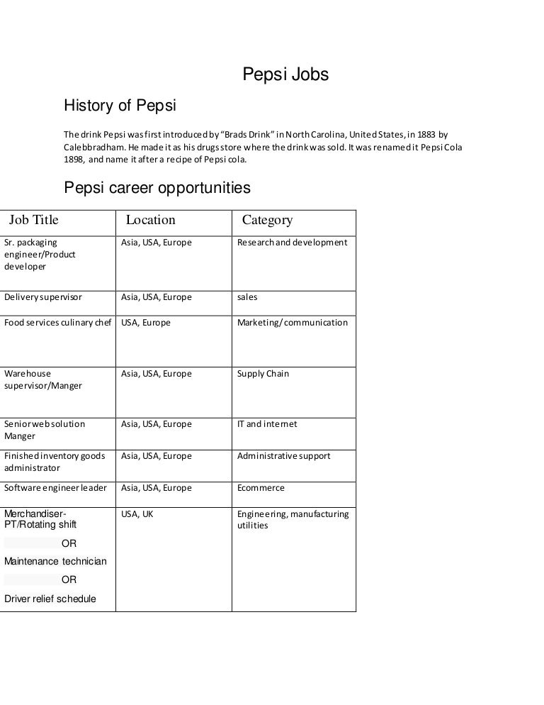 Latest Pepsi Jobs worldwide Apply Now