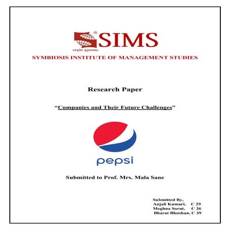 Research Paper on PepsiCo's Future Challenges