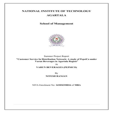 Customer Service in Distribution Network of Pepsico under Varun Beverages Ltd...