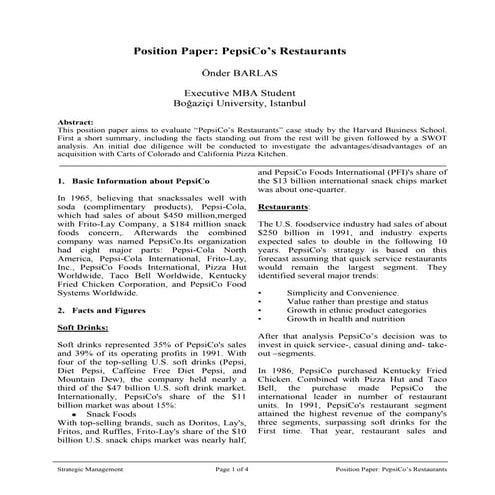 PepsiCo Restaurants Position Paper