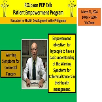 ROJoson PEP Talk: Warning Symptoms for Colorectal Cancers | PPTX