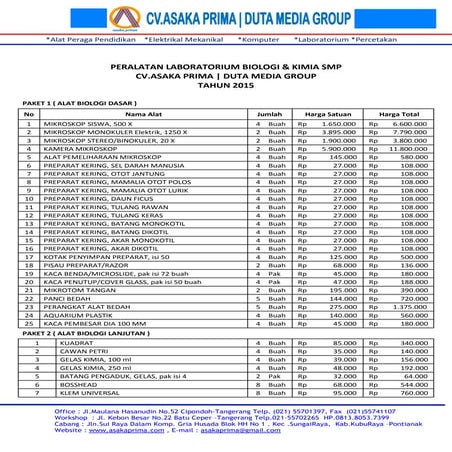 Rab alat lab ipa kit fisika kimia biologi smp sma | PDF