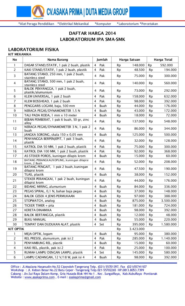 DAFTAR ALAT LABORATORIUM IPA SMA ALAT PERAGA LAB IPA ,RAB ALAT PERA…