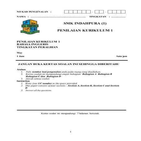 Peralihan exam paper