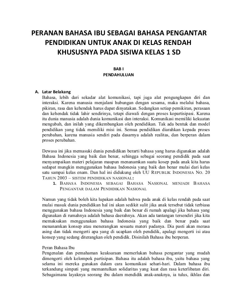 Peranan bahasa ibu sebagai bahasa pengantar pendidikan ...