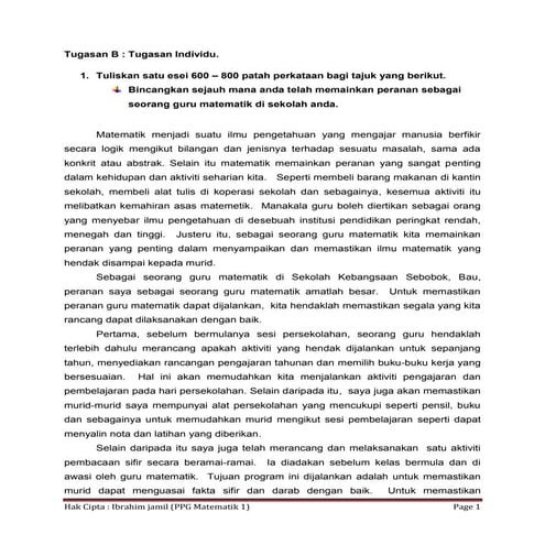 Peranan seorang guru matematik di sekolah