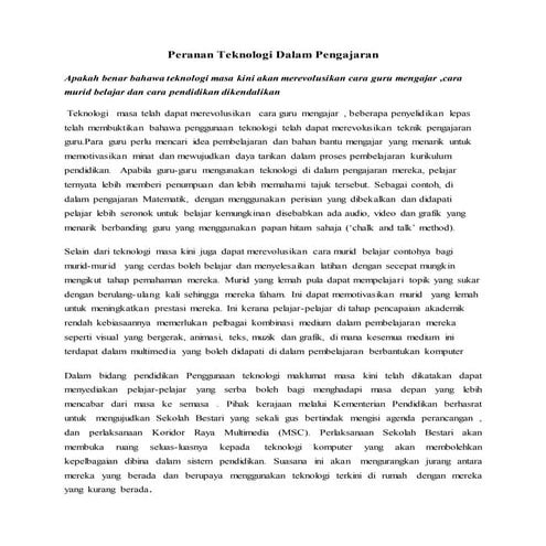 Peranan teknologi dalam pengajaran