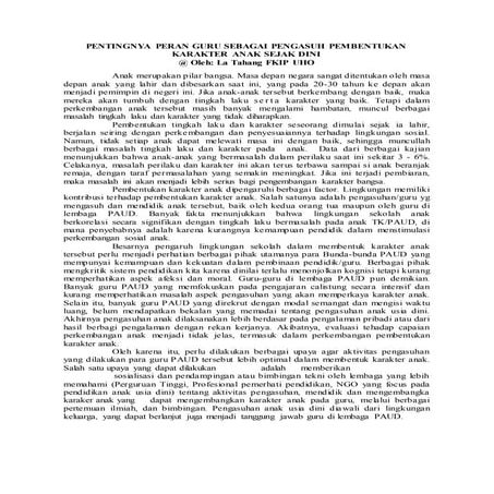 Peran Guru dalam Pembetukan Karakter Anak Sejak Dini