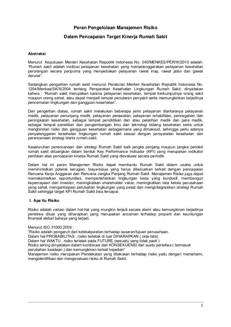 Peran Pengelolaan Manajemen Risiko Dalam Pencapaian Target Kinerja Ru