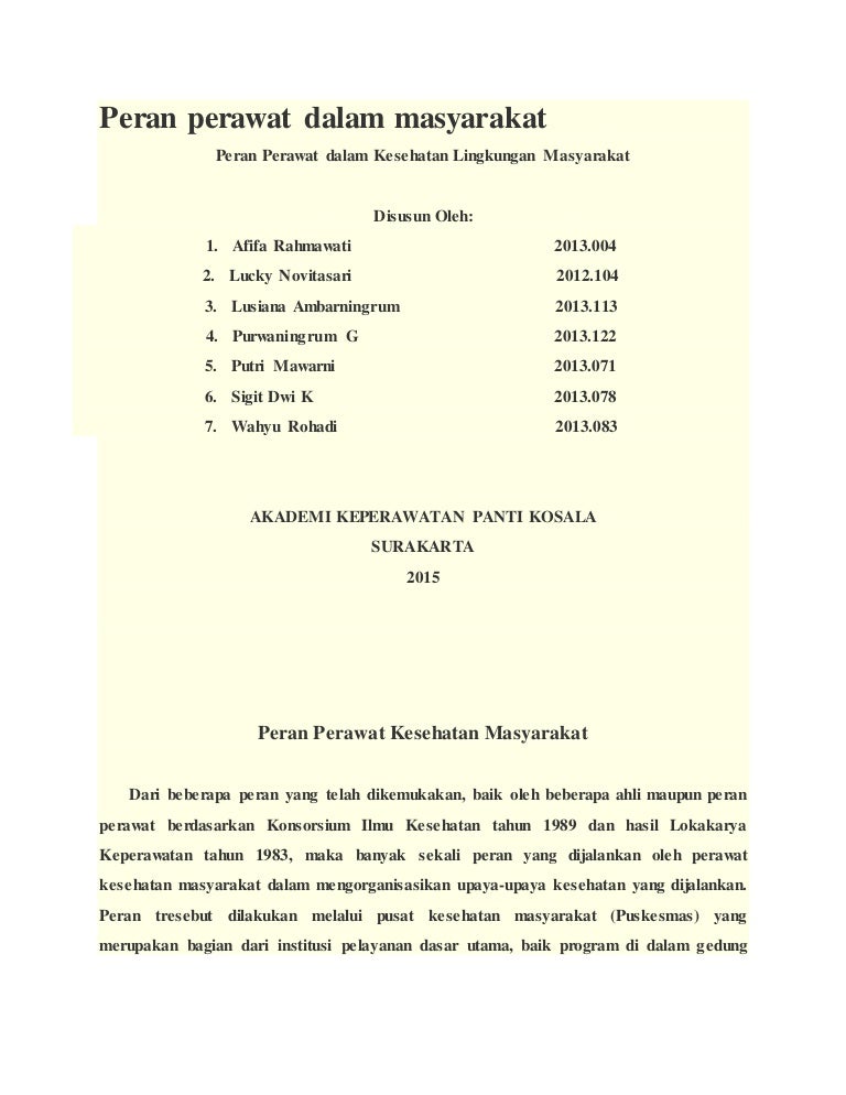 Peran Perawat Dalam Masyarakat