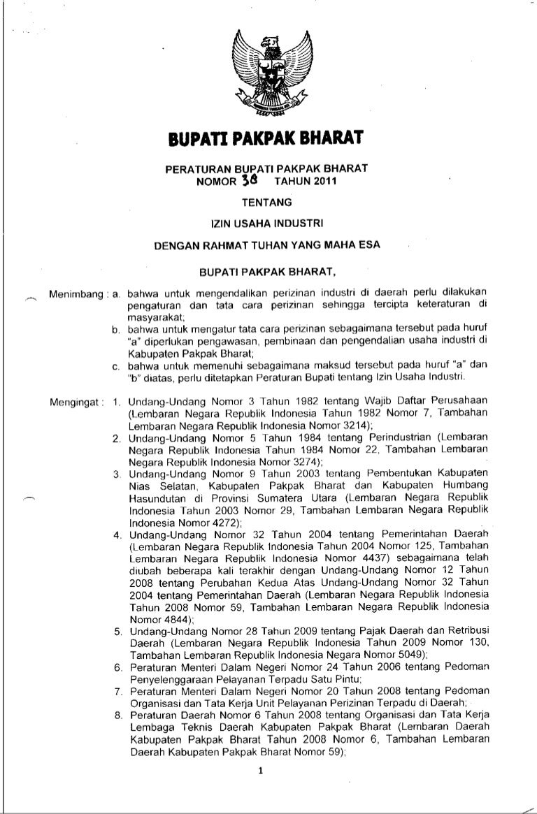 Peraturan Bupati No 38 Ttg Izin Usaha Industri Peraturan Bupati No 38 Ttg Izin Usaha Industri