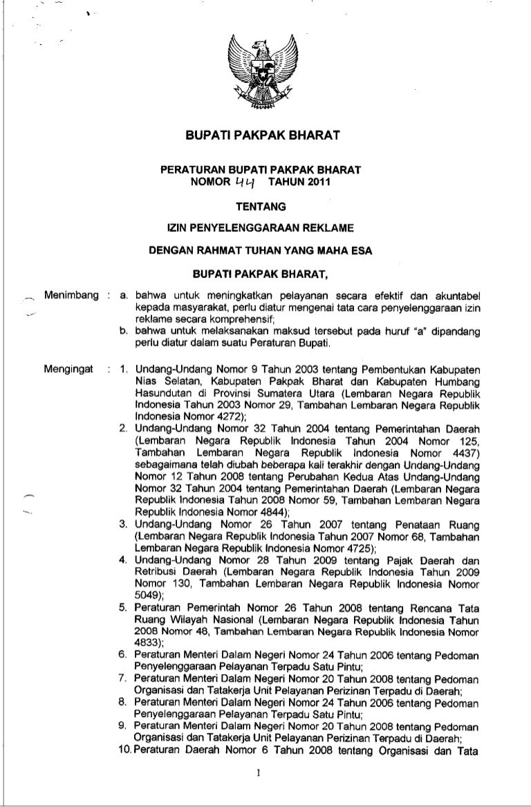 Peraturan Bupati No 44 Ttg Izin Penyelenggaraan Reklame