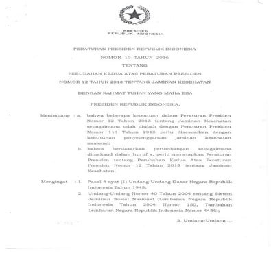 Peraturan presiden republik indonesia nomor 19 tahun 2016 tentang perubahan k...