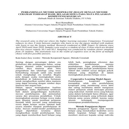 Perbandingan metode kooperatif jigsaw dengan metode ceramah terhadap hasil be...