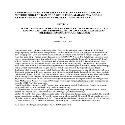 Perbedaan hasil pemeriksaan kadar glukosa dengan metode god