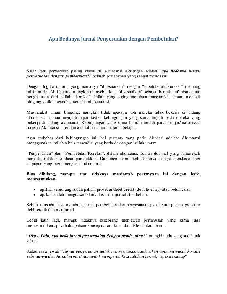 Jurnal Penyesuaian V Jurnal Pembetulan