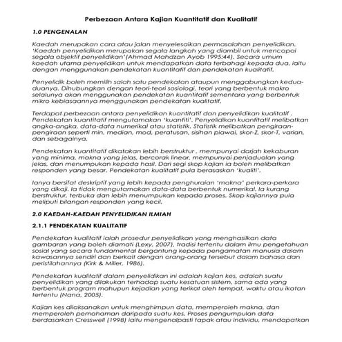 PERBEZAAN DI ANTARA KAJIAN KUANTITATIF & KUALITATIF