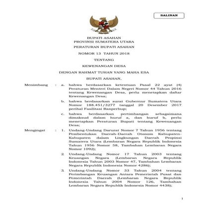 Peraturan Bupati Asahan Tentang Kewenangan Desa