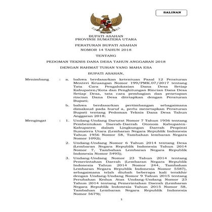 Perbup 14 tahun 2018  (pedoman teknis dana desa ta 2018)
