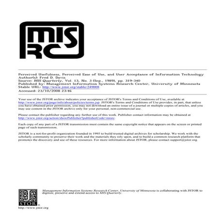Journal of Technology Acceptance Model (TAM)
