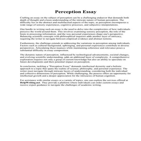 Perception Essay. Definition of perception Essay Example  StudyHippo.com