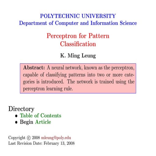 Comprehensive Guide to Perceptron Neural Networks for Pattern ...